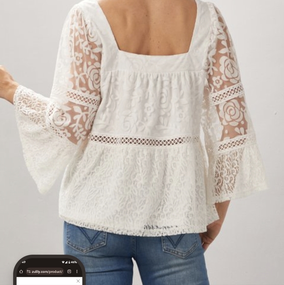 - Suzanne Betro. NWT!  Lace. Squared neck blouse. Blouson sleeves. Ivory c… - Picture 4 of 6